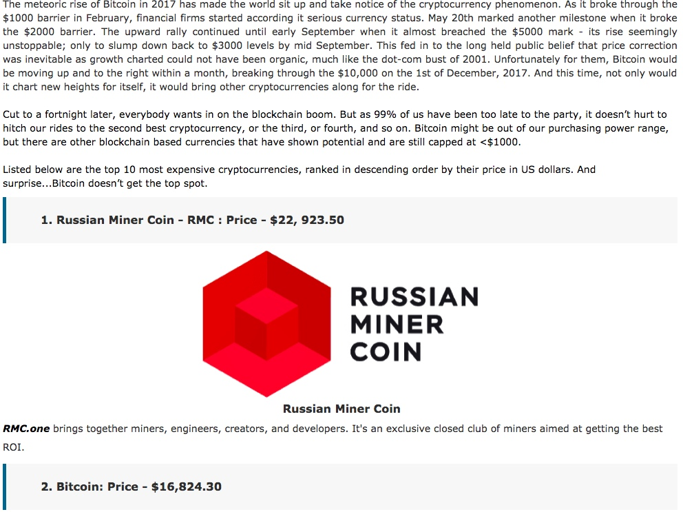 Extract of a Listicle Sample on Cryptocurrency
